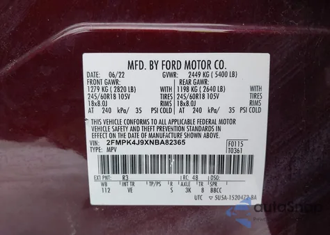 2022 Ford Edge Sel z USA, uszkodzony, nr VIN 2FMPK4J9XNBA82365